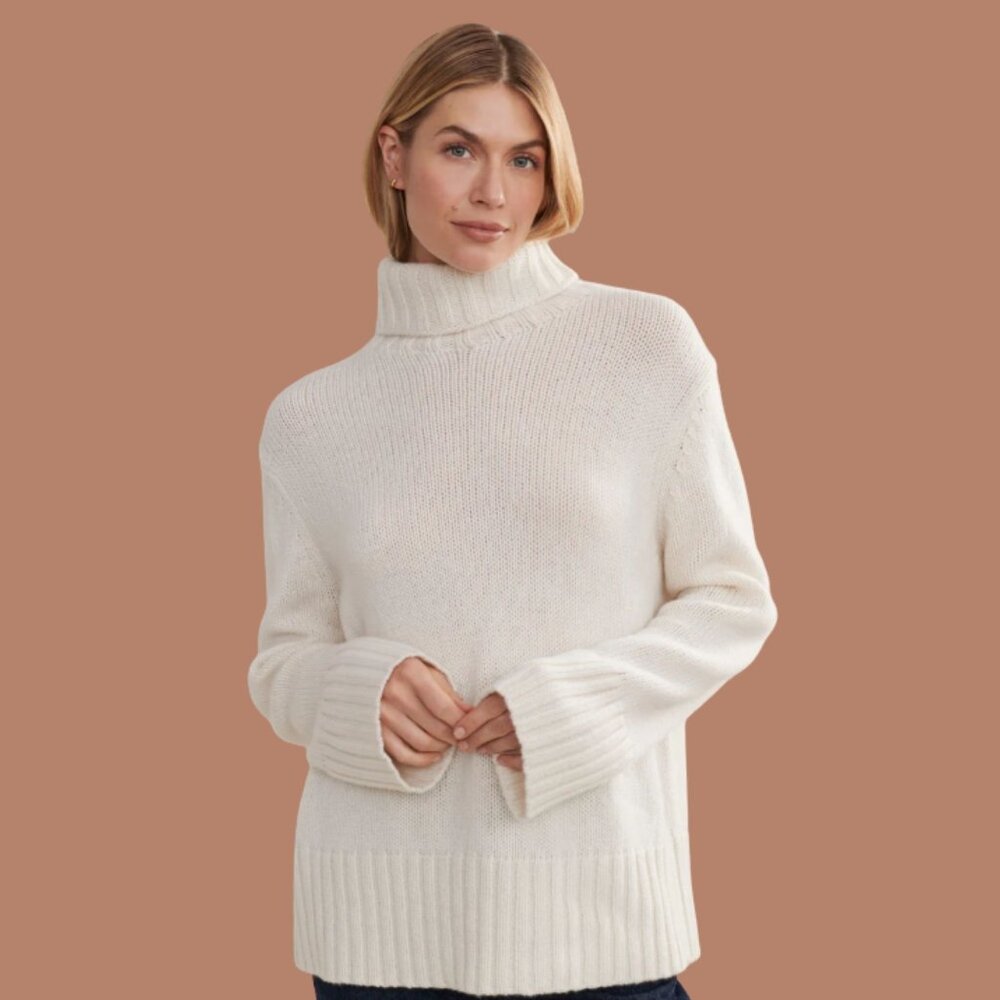 Jenni Kayne Cashmere Ivory Jet Turtleneck Small